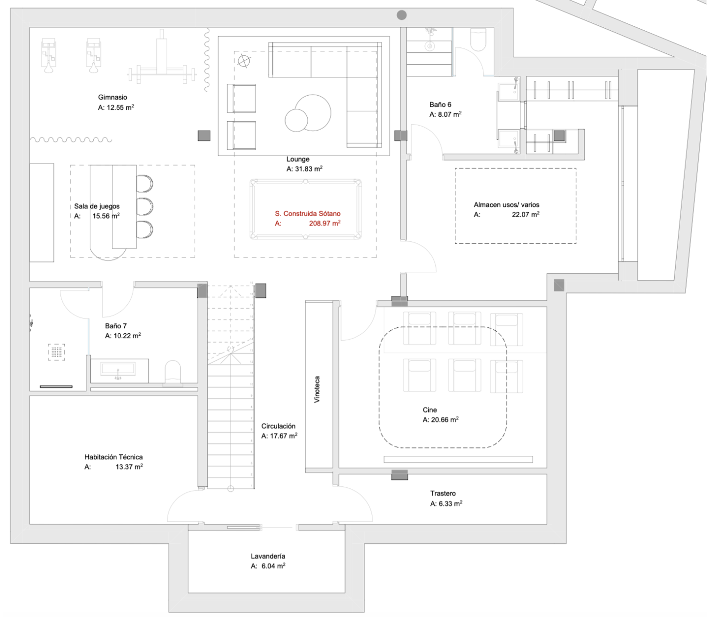 Basement floor plan — 208.97 m²